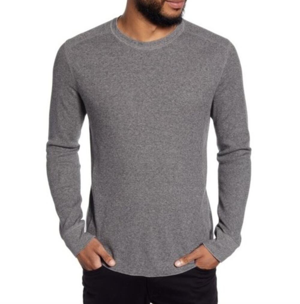 VINCE Dark Gray Long Sleeve Waffle Knit Round Neck Cotton Blend Top Size XL